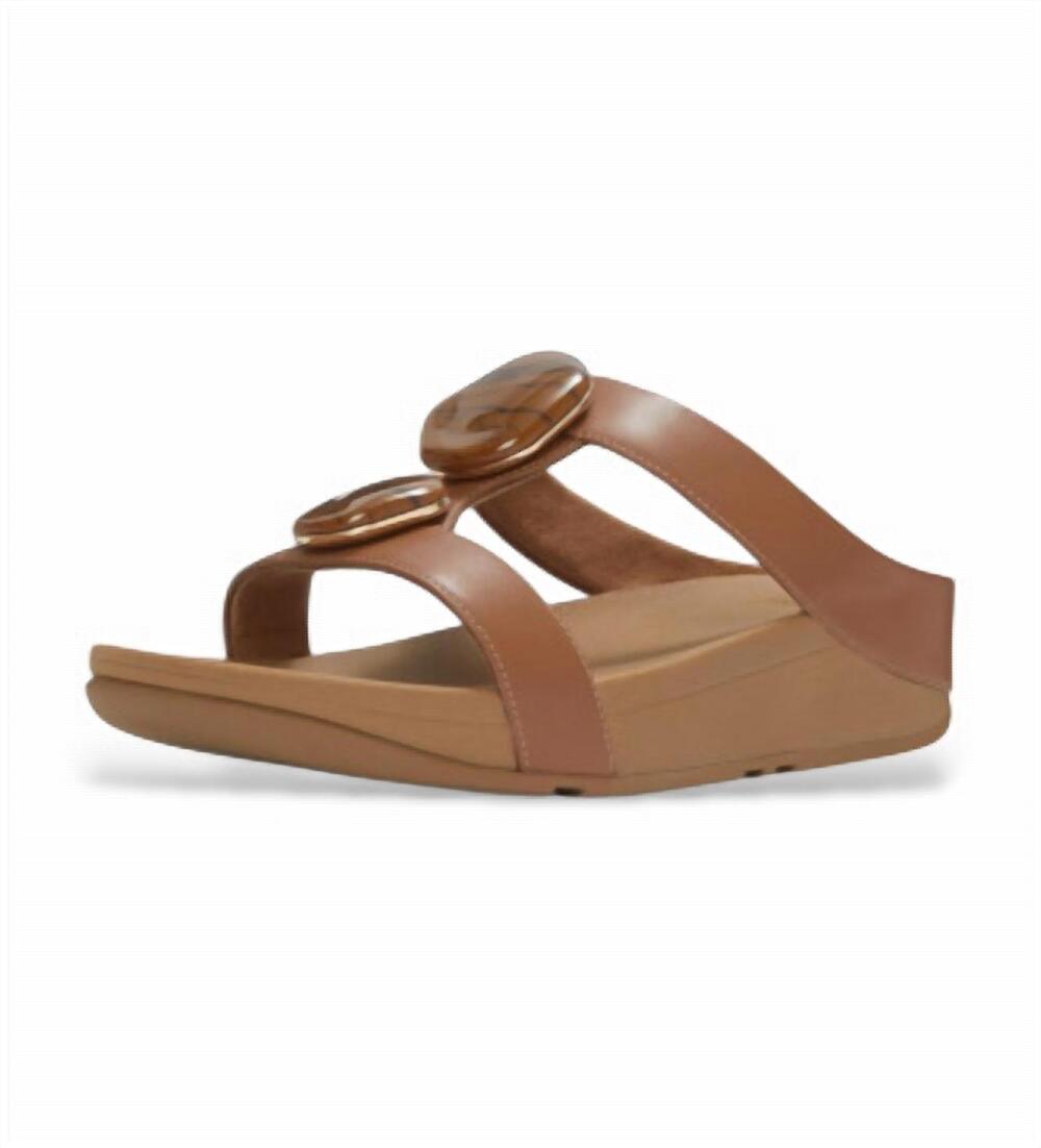 NEW FITFLOP women's fino marbled stone h-bar slides in deep tan